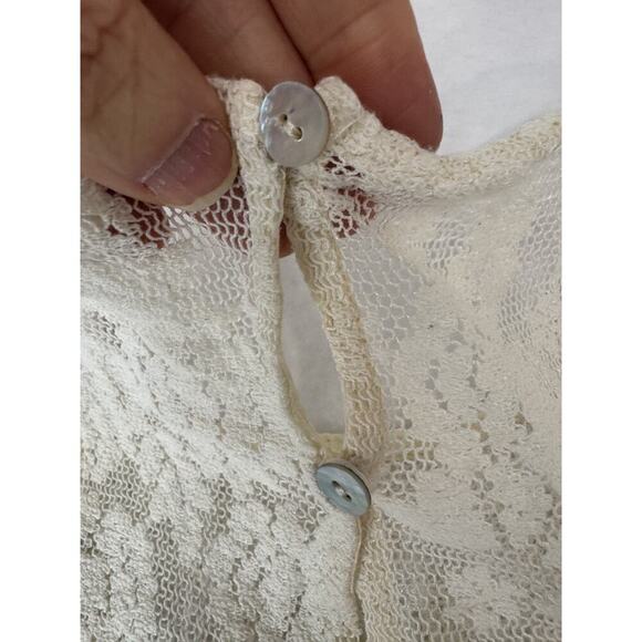 Boho Chloe & Katie Lace Linen-Looking Tank Top Stripes Neutral Ivory Blue Medium - Picture 10 of 10